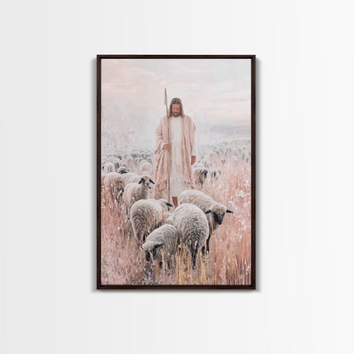 Gentle Shepherd | Framed Canvas Print | Christian Wall Art | Jesus Painting | Christian Art Canvas | Subtle Christian Art | Christian Gift