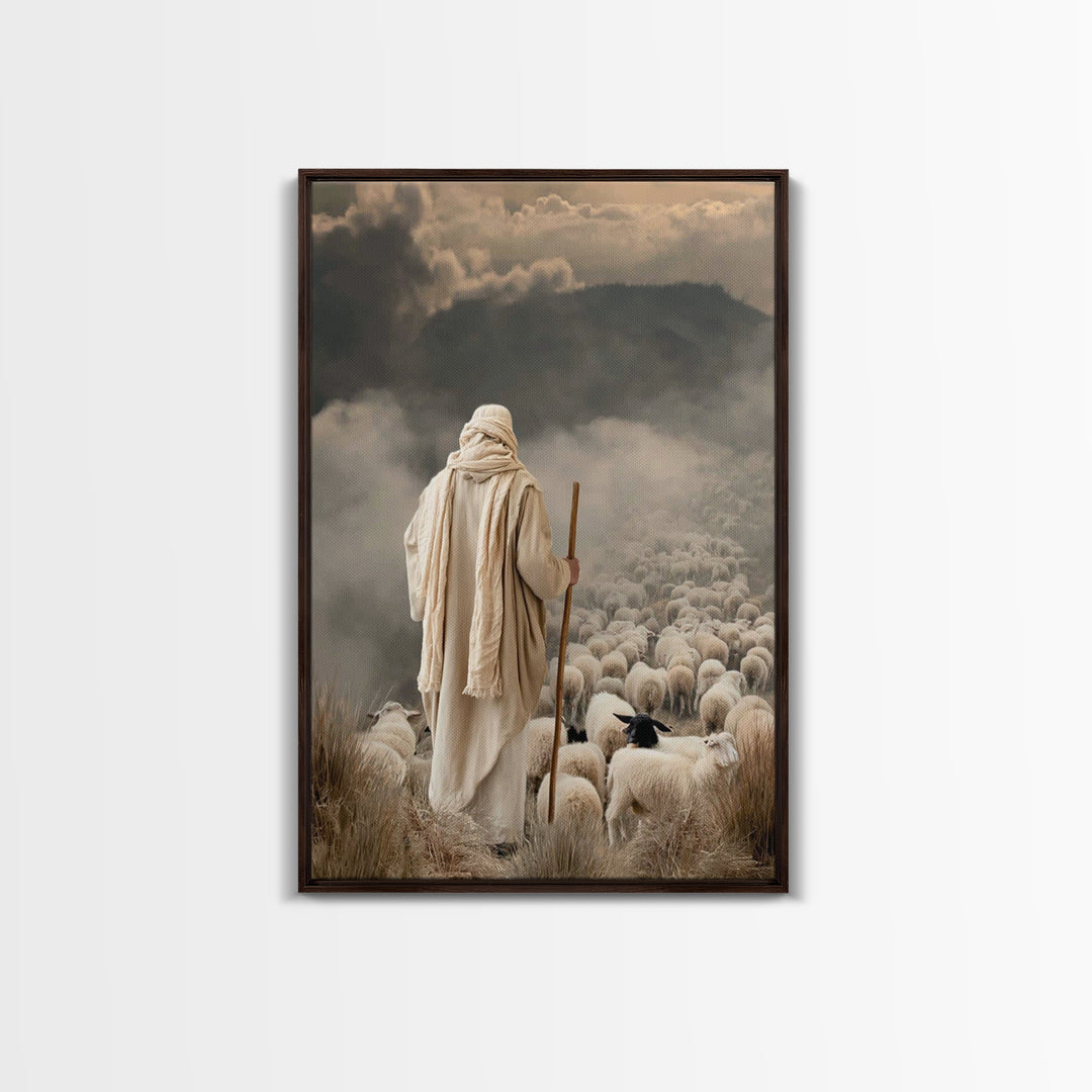 Shepherd’s Watch | Framed Canvas Print | Christian Art Canvas | Christian Wall Art | Jesus Painting | Moody Christian Art | Christian Decor
