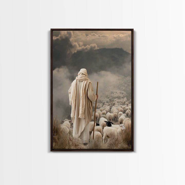Shepherd’s Watch | Framed Canvas Print | Christian Art Canvas | Christian Wall Art | Jesus Painting | Moody Christian Art | Christian Decor