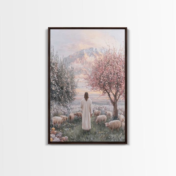 Soft Meadow Light | Framed Canvas Print | Christian Wall Art | Christian Art Canvas | Jesus Painting | Christian Gift