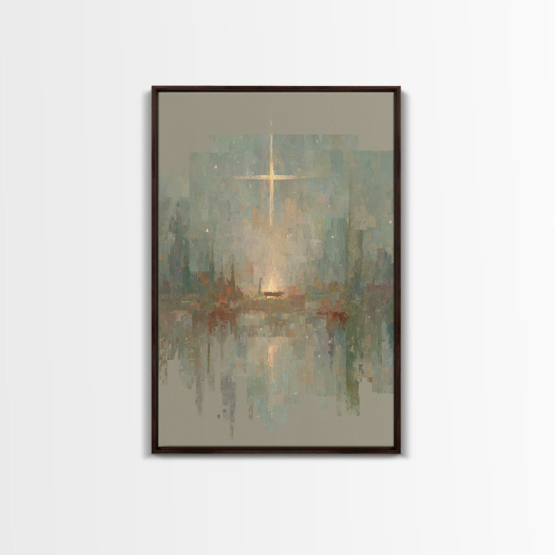 Blessed Manger Light – Framed Canvas Print – Jesus Painting – Christian Art – Christian Wall Art – Christian Art Canvas – Christian Christm