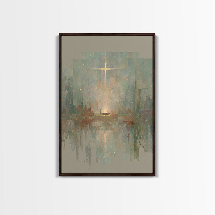 Blessed Manger Light – Framed Canvas Print – Jesus Painting – Christian Art – Christian Wall Art – Christian Art Canvas – Christian Christm
