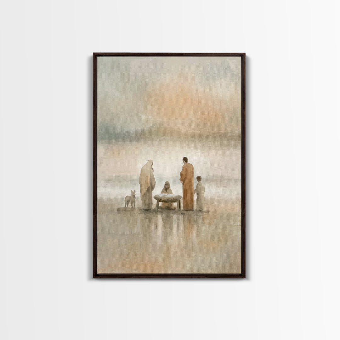 Seaside Nativity Light – Framed Canvas Print – Christian Christmas Art – Christian Art – Christian Wall Art – Jesus Painting – Christian Ar