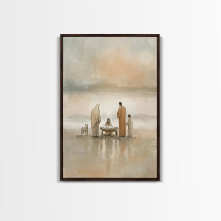 Seaside Nativity Light – Framed Canvas Print – Christian Christmas Art – Christian Art – Christian Wall Art – Jesus Painting – Christian Ar