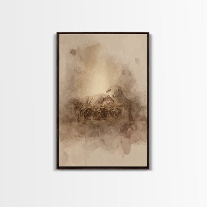 Gentle Manger Rest – Framed Canvas Print – Jesus Painting – Christian Wall Art – Christian Christmas Art – Christian Art Canvas – Christian