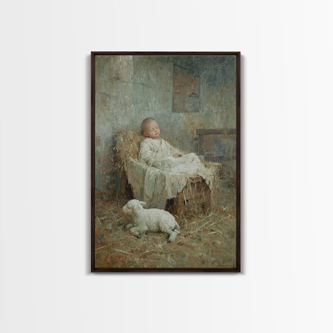 Humble Straw Rest – Framed Canvas Print – Christian Art Canvas – Christmas Wall Art – Jesus Painting – Vintage Christian Art – Christian De