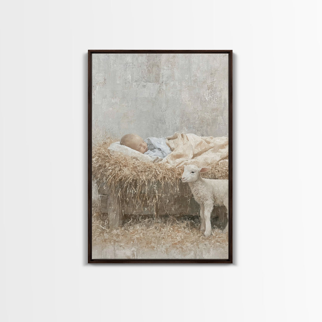Warm Shepherd Glow – Framed Canvas Print – Christian Art – Christmas Art Framed – Jesus Painting Canvas – Christian Gift Ideas – Christian