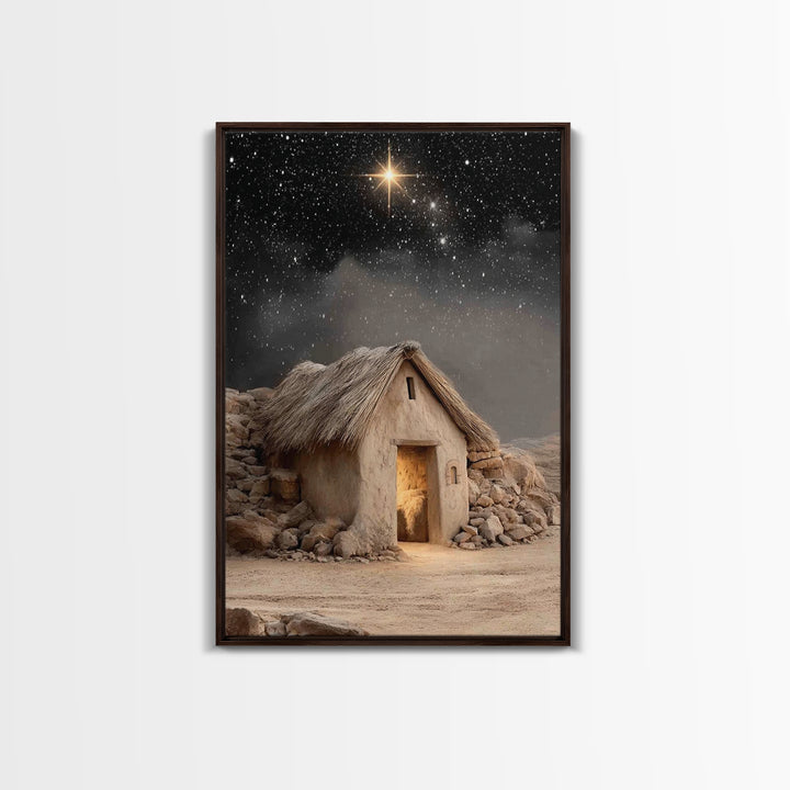 Nativity Mountain Star – Framed Canvas Print – Christian Art Canvas – Christmas Art Prints – Christian Christmas Decor – Jesus Painting – C