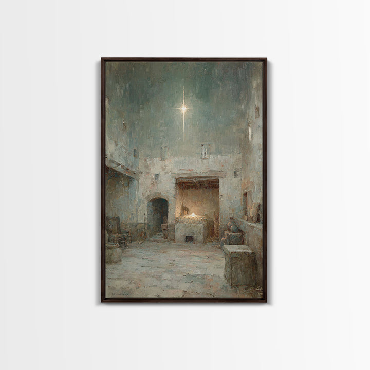 Stable Star Promise – Framed Canvas Print – Christian Wall Art – Framed Christmas Art – Christian Art Canvas – Jesus Painting – Christmas A