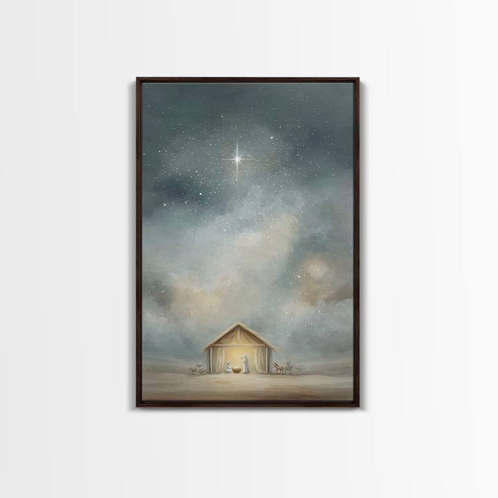 Holy Night Shelter – Framed Canvas Print – Christian Christmas Art – Christian Wall Art – Christmas Art Prints – Jesus Art Print – Christia