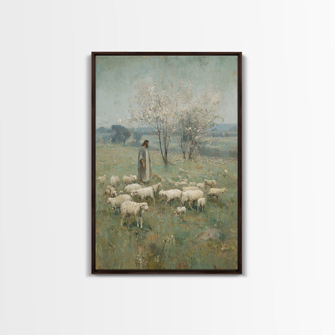 Pasture Of Peace | Framed Canvas Print | Christian Art Canvas | Jesus Painting | Christian Wall Art | Vintage Christian Art