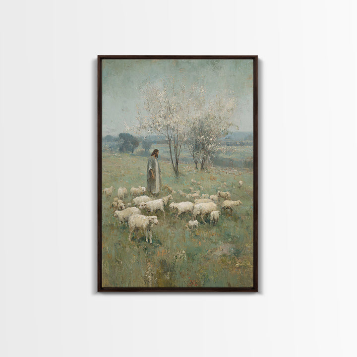 Pasture Of Peace | Framed Canvas Print | Christian Art Canvas | Jesus Painting | Christian Wall Art | Vintage Christian Art