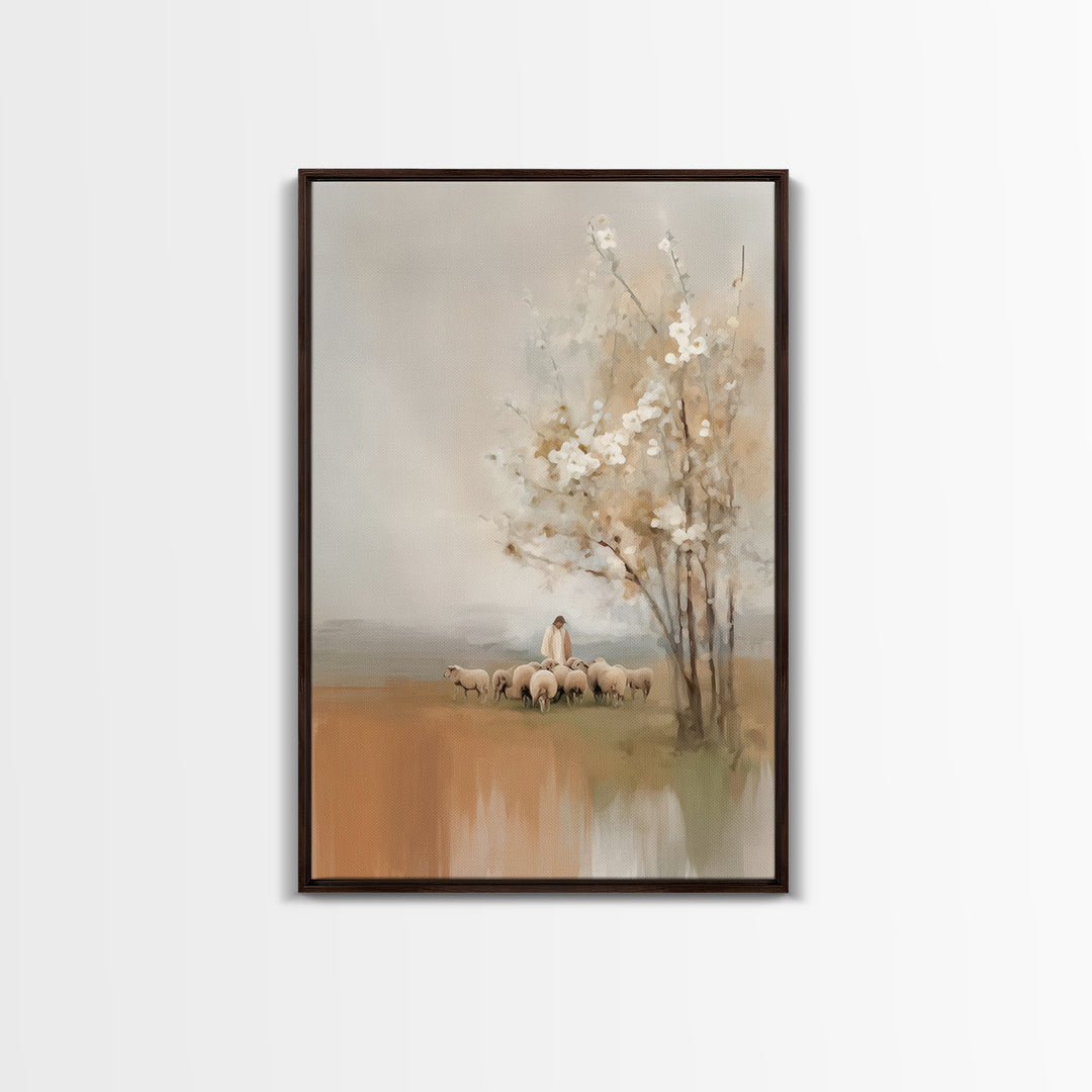 Shepherd’s Calm – Framed Canvas Print – Christian Art Canvas – Jesus Painting – Christian Wall Art – Modern Christian Art
