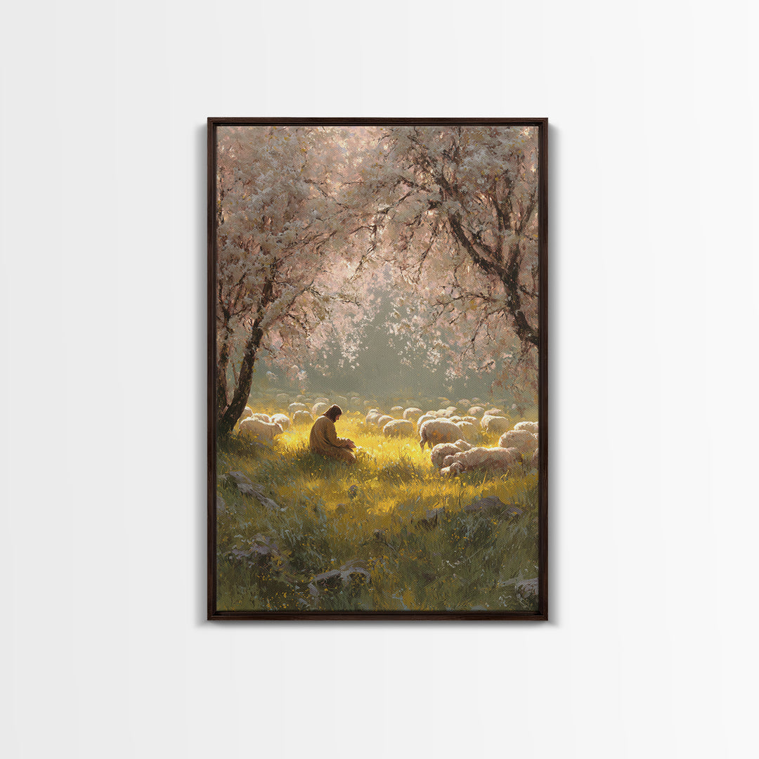 Golden Meadow Light | Framed Canvas Print | Christian Wall Art | Christian Art Canvas | Jesus Painting | Christian Home Decor