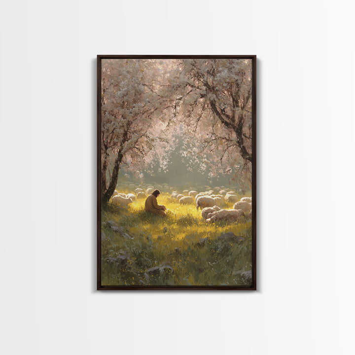 Golden Meadow Light | Framed Canvas Print | Christian Wall Art | Christian Art Canvas | Jesus Painting | Christian Home Decor