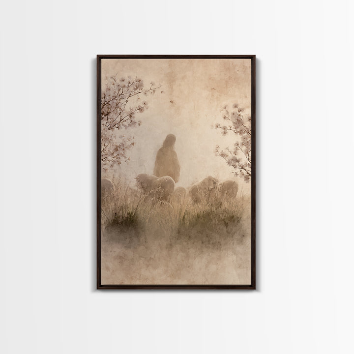 Silent Shepherd, Framed Canvas Print, Christian Art Painting, Christian Wall Art, Jesus Canvas Art, Christian Gift
