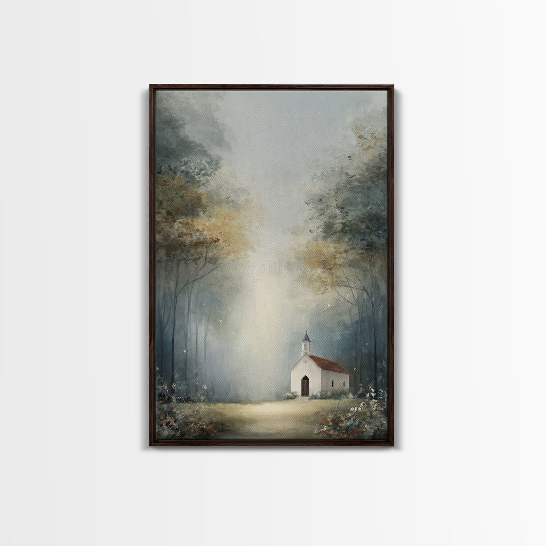 Blossoming Chapel | Framed Canvas Print | Christian Art Canvas | Christian Wall Art | Christian Decor | Modern Christian Art