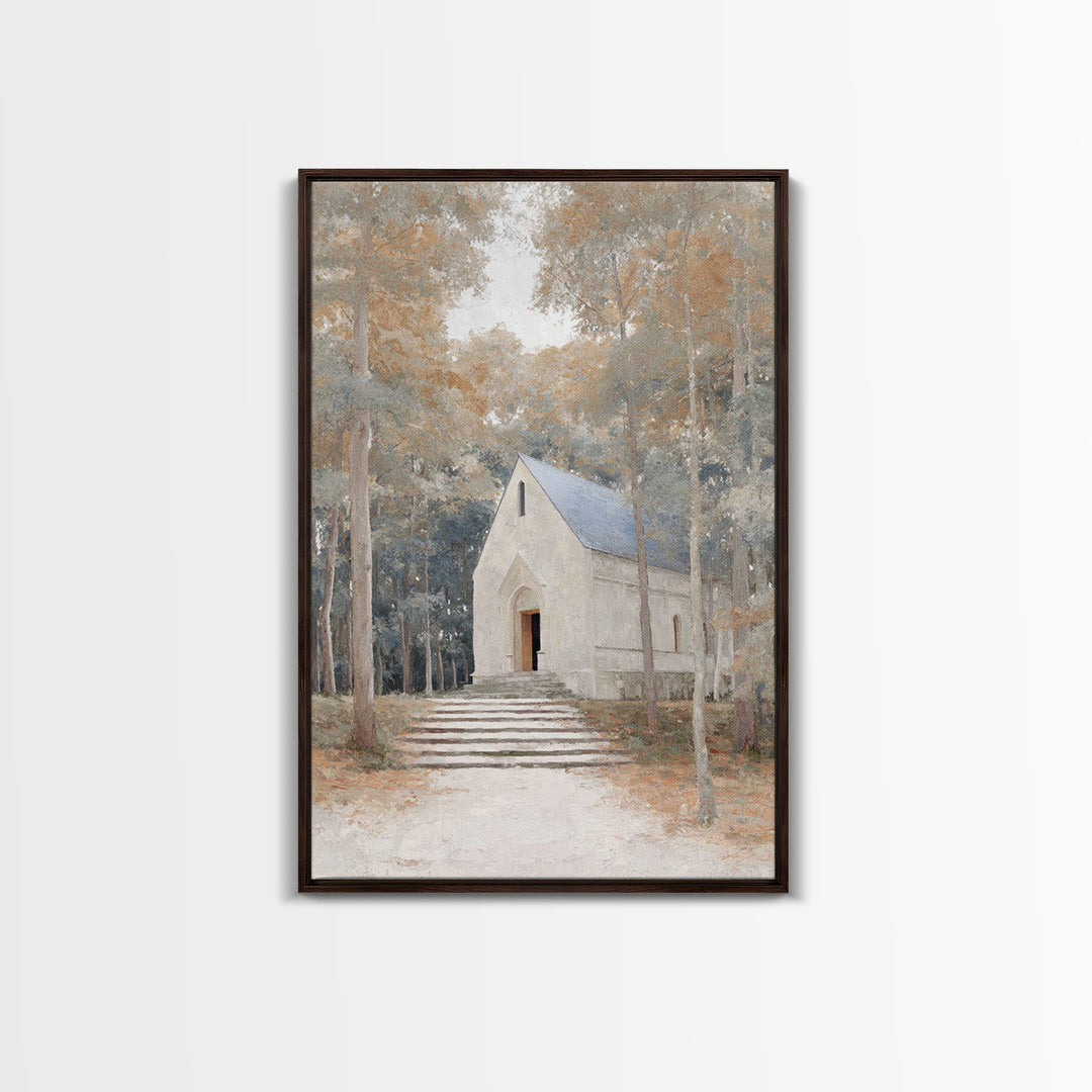 Autumn Chapel Path – Framed Canvas Print – Christian Wall Art – Christian Christmas Art – Modern Christian Art – Christian Art Canvas – Chr