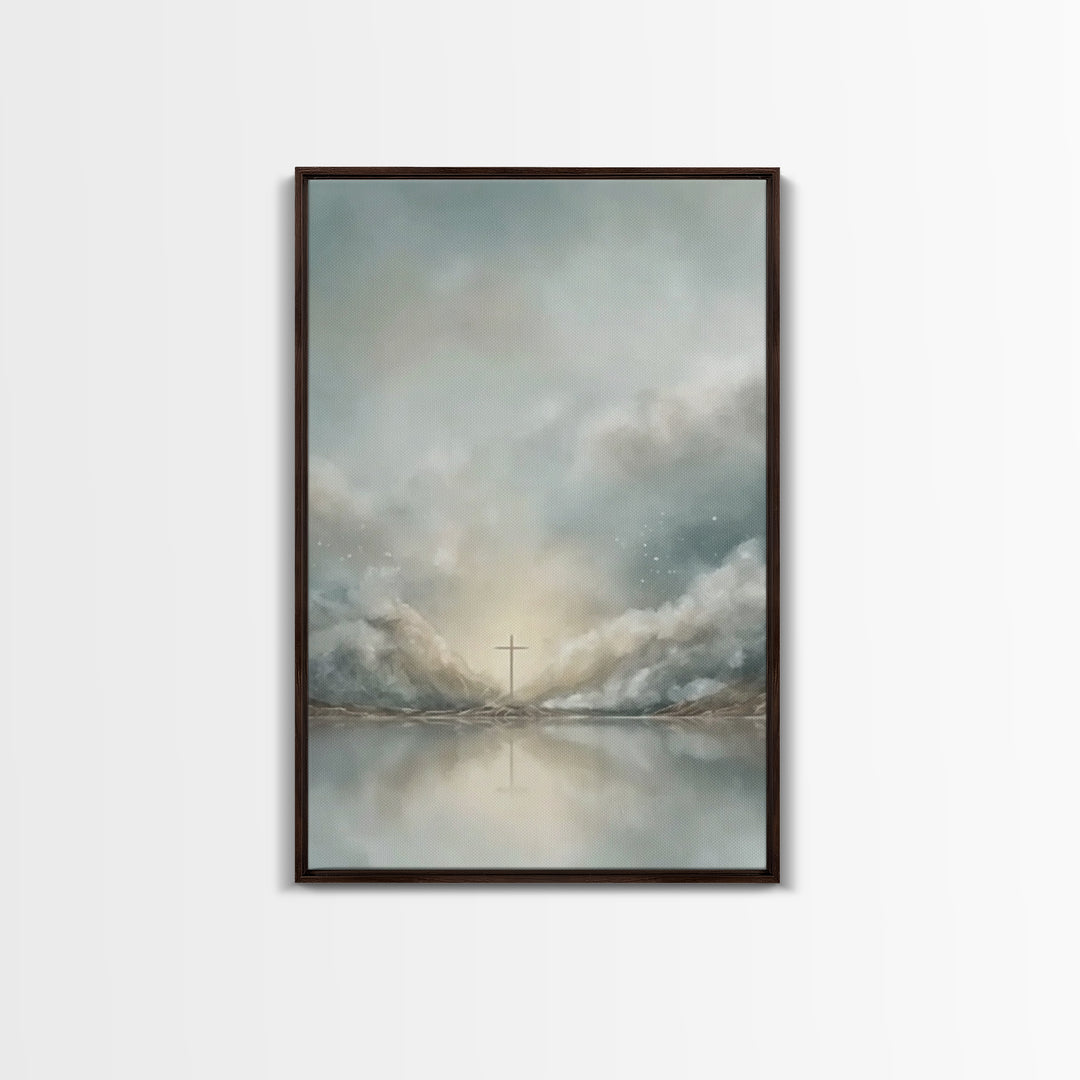 Heavenly Light Cross – Framed Canvas Print – Christian Wall Art – Modern Christian Art – Christmas Art Prints – Christian Art Canvas – Chri
