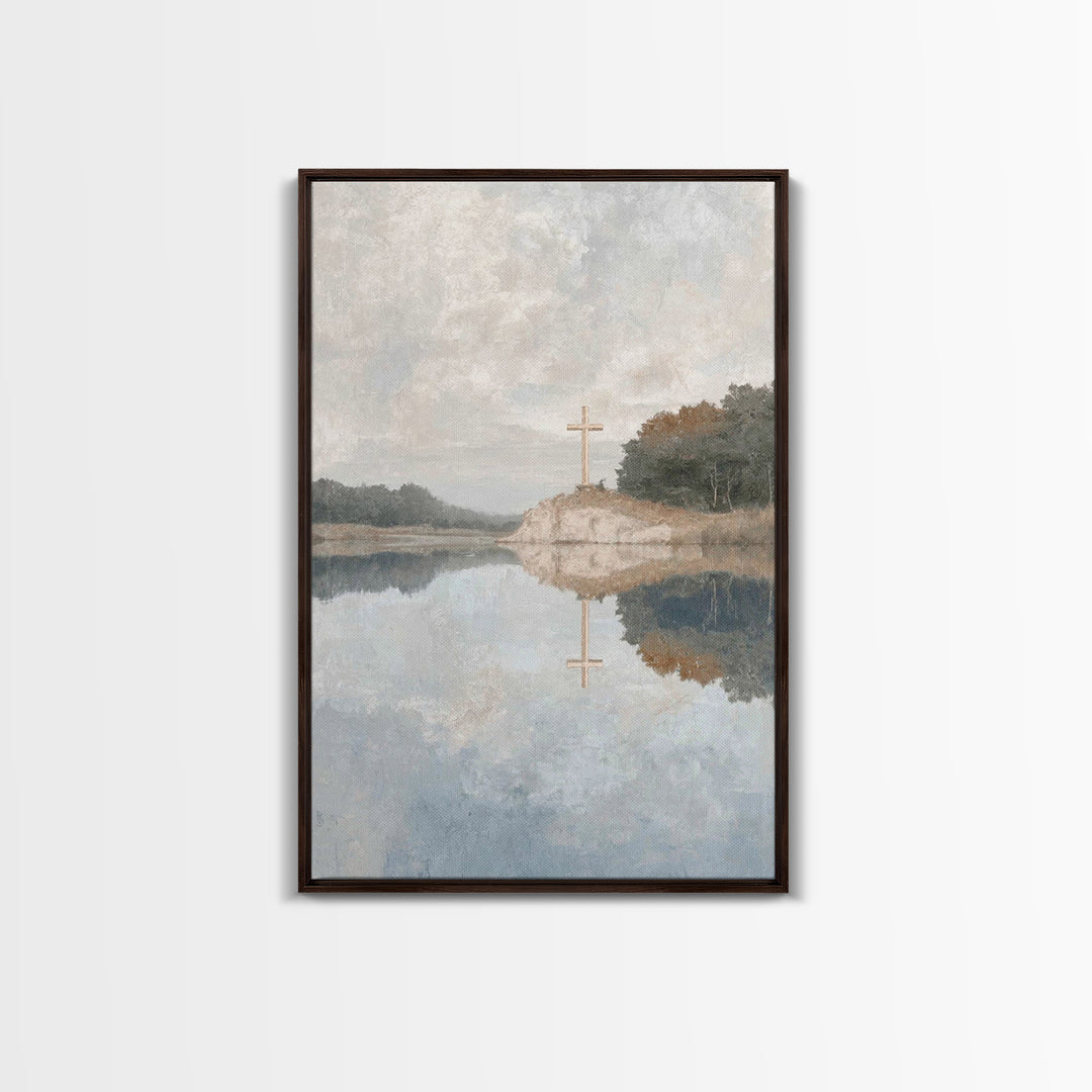 Still Waters Cross – Framed Canvas Print – Christian Wall Art – Christian Art Canvas – Subtle Christian Art – Christian Gift Ideas – Christ