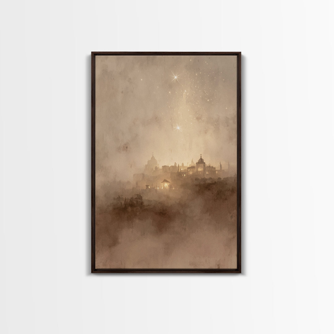 Sacred Nightfall – Framed Canvas Print – Christmas Art Framed – Christian Art Canvas – Retro Christmas Art – Christian Decorations