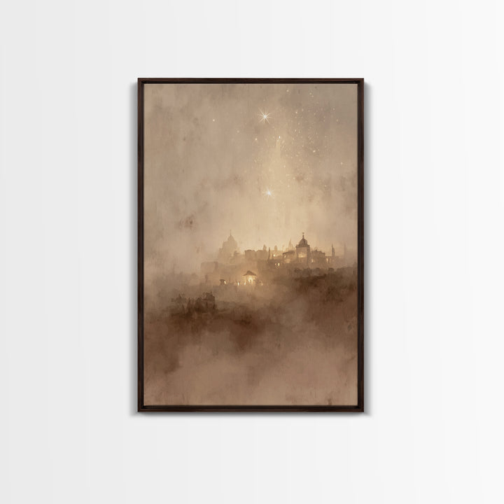 Sacred Nightfall – Framed Canvas Print – Christmas Art Framed – Christian Art Canvas – Retro Christmas Art – Christian Decorations