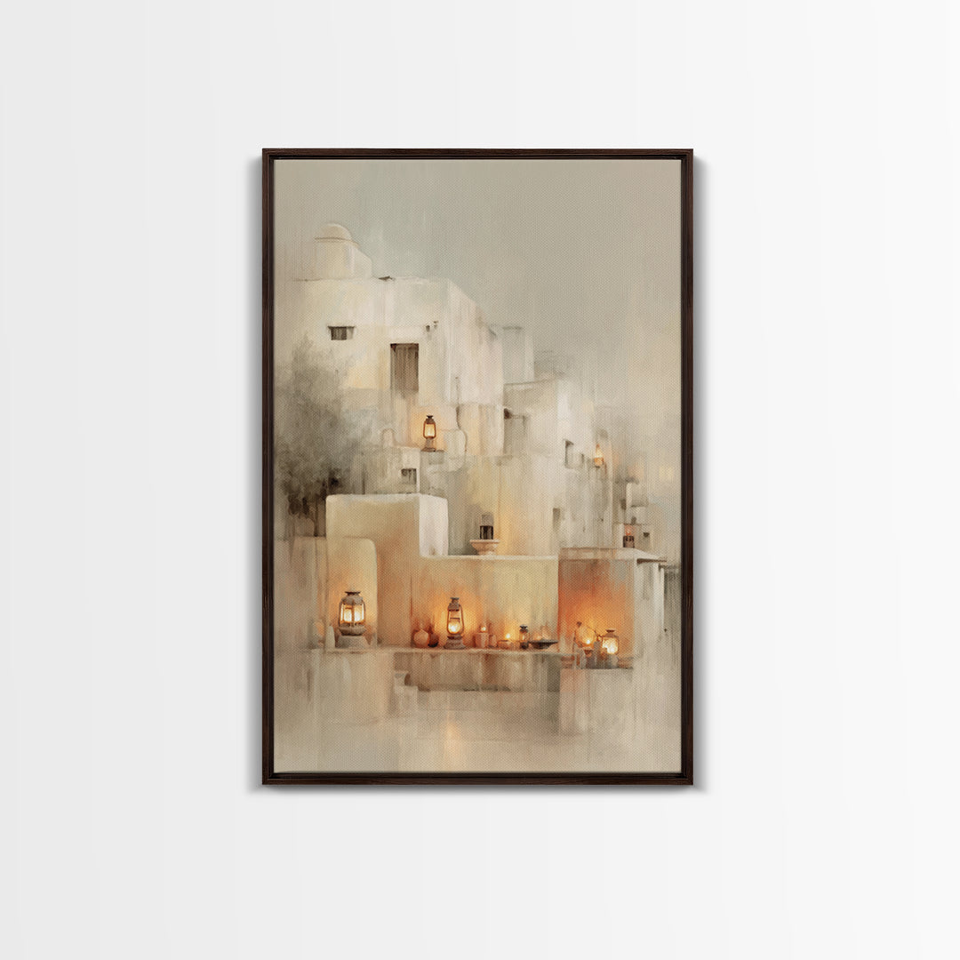 Lantern Village Glow – Framed Canvas Print – Christian Wall Art – Christian Art Print – Christmas Art Prints – Subtle Christian Art – Chris