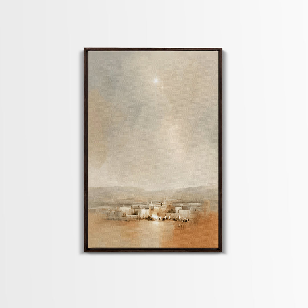 Bethlehem Glow – Framed Canvas Print – Christian Art Canvas – Christmas Wall Art – Christian Christmas Art – Minimalist Christian Art