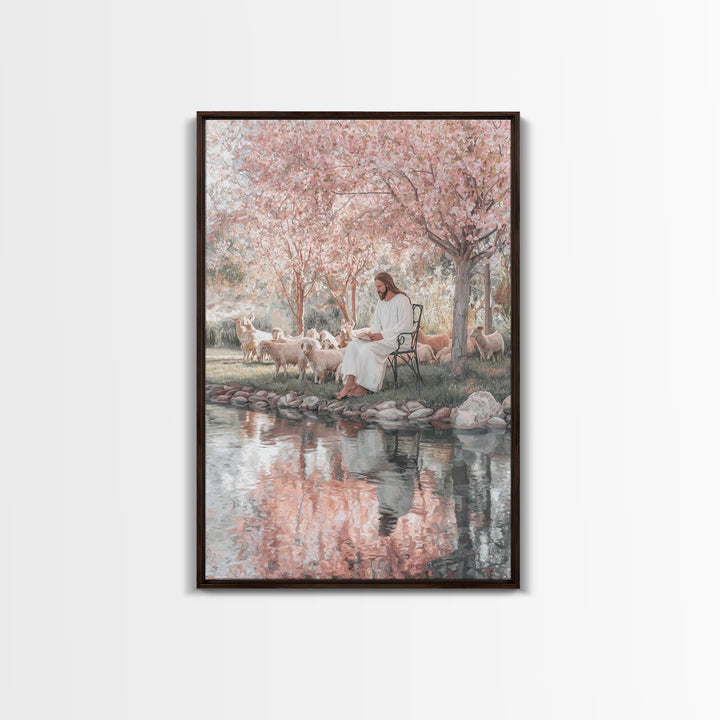 Christ By The Blossoms, Framed Canvas Print, Jesus Art Print, Christian Wall Art, Christian Art Canvas, Christian Decor, Subtle Christian A