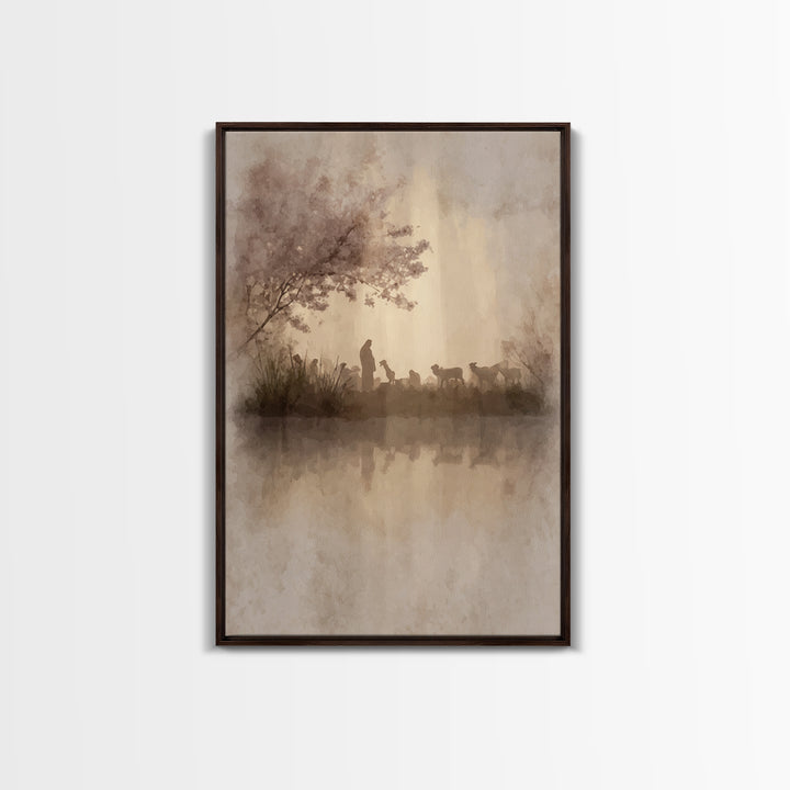 Gentle Shepherd Light | Framed Canvas Print | Christian Wall Art | Christian Art Canvas | Pastoral Scenery | Minimalist Christian Art | Chr