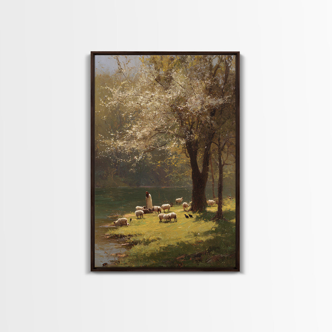 Spring Meadow Grace – Framed Canvas Print – Christian Wall Art – Christian Art Canvas – Pastoral Scenery – Christian Painting – Unique Chri