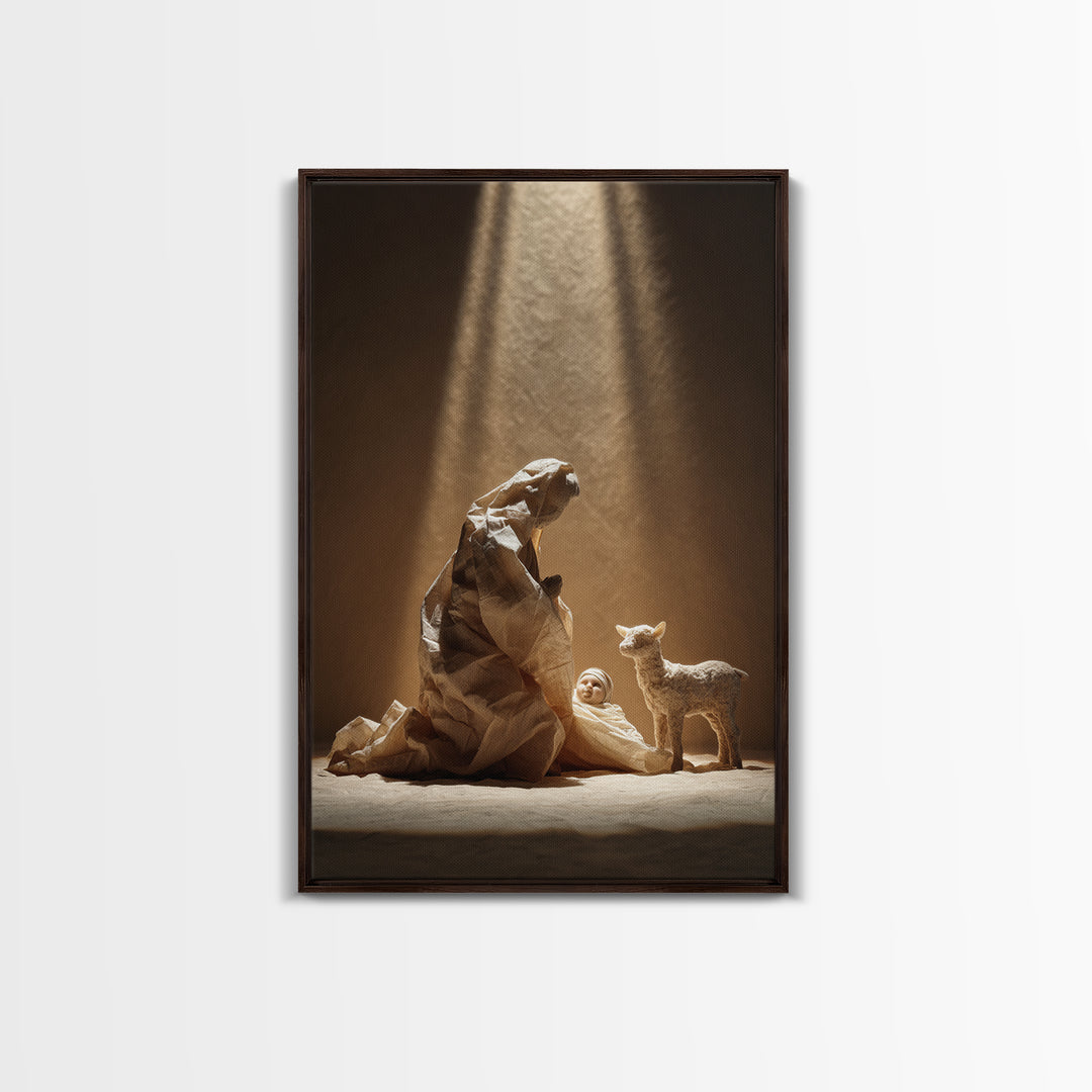 Tender Shepherd Care - Framed Canvas Print - Christian Wall Art - Jesus Painting - Christian Art Canvas - Christmas Art - Christian Decor -