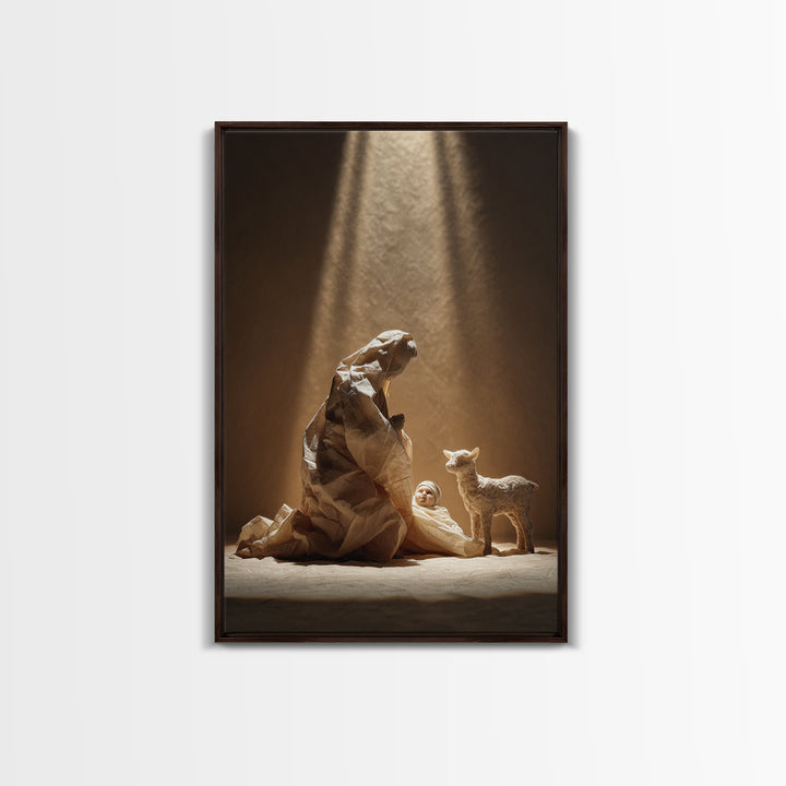 Tender Shepherd Care - Framed Canvas Print - Christian Wall Art - Jesus Painting - Christian Art Canvas - Christmas Art - Christian Decor -