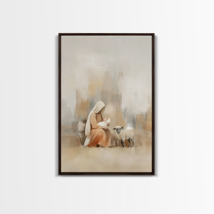 Pasture Of Peace, Framed Canvas Print, Christian Art Canvas, Christian Wall Art, Christmas Art, Mary And Jesus Painting, Christian Gift Ide