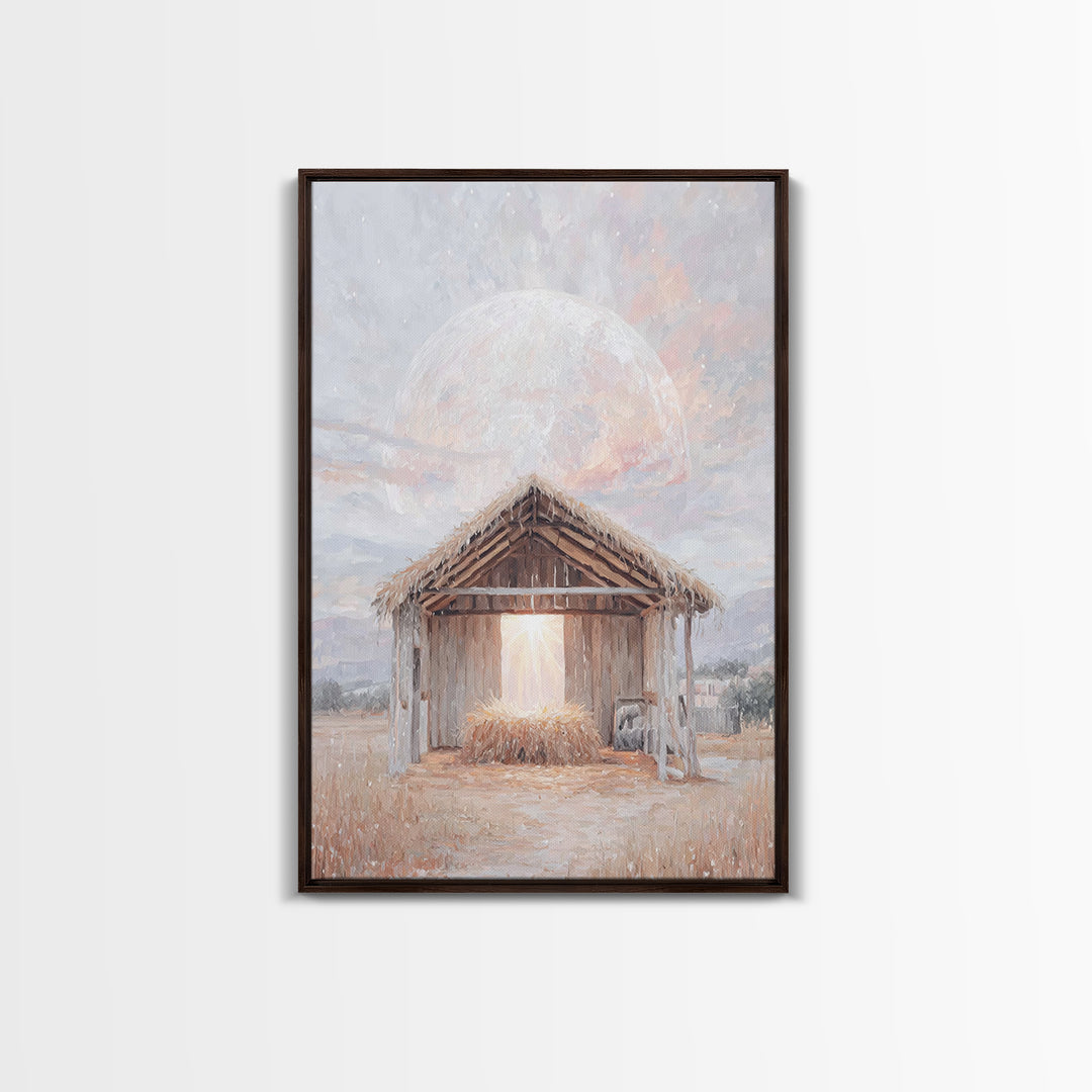 Holy Manger Light – Framed Canvas Print – Christmas Art – Christian Wall Art – Christian Art Canvas – Christian Christmas Decor – Christian
