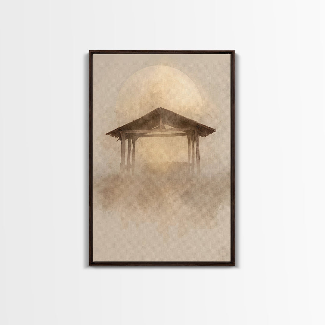 Sacred Stable Glow – Framed Canvas Print – Christian Wall Art – Christian Art Canvas – Christmas Art – Christian Christmas Decor – Faith Ar