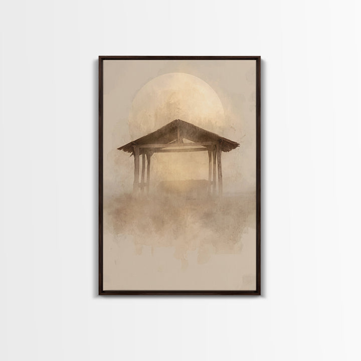 Sacred Stable Glow – Framed Canvas Print – Christian Wall Art – Christian Art Canvas – Christmas Art – Christian Christmas Decor – Faith Ar