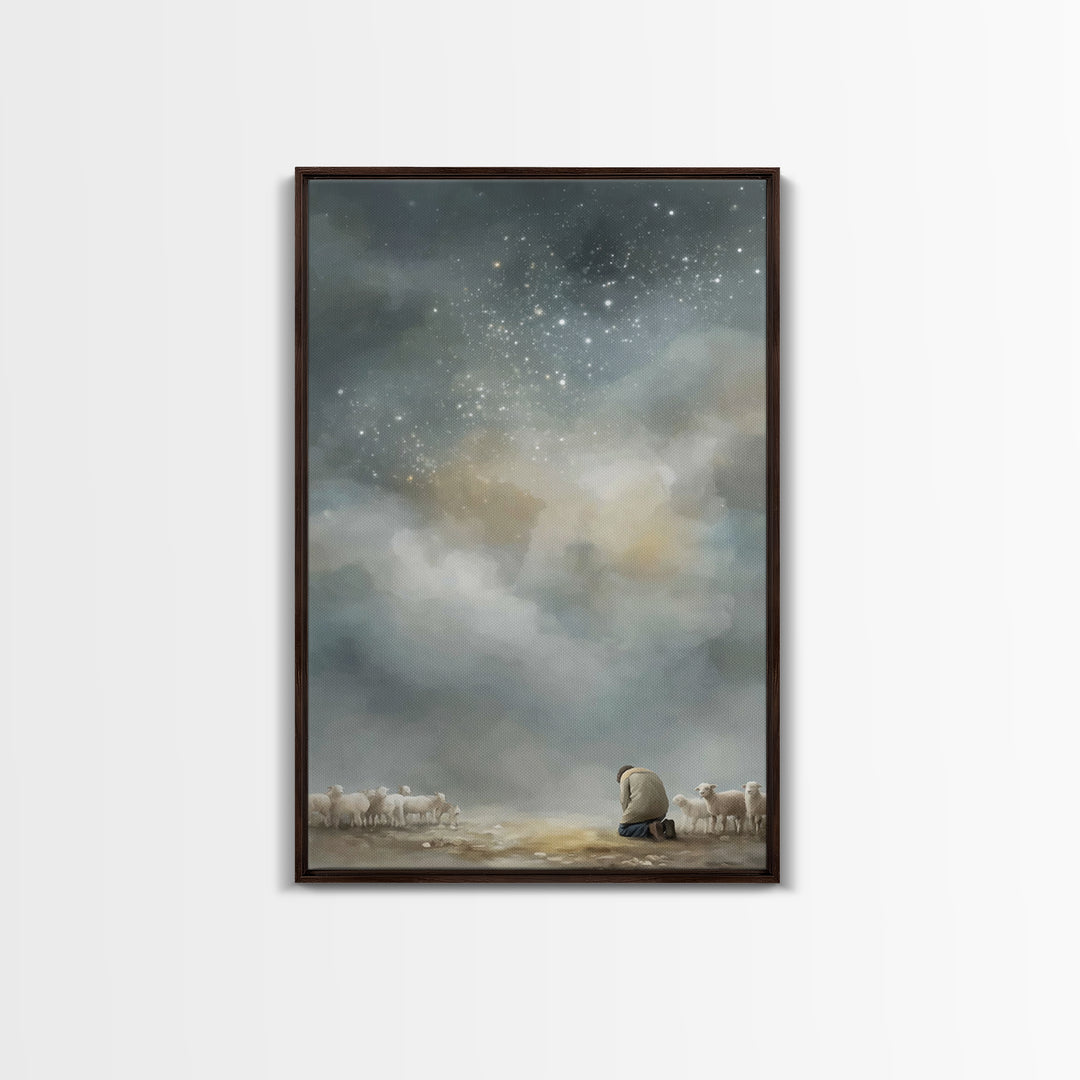 Kneeling In Faith – Framed Canvas Print – Christian Art – Christian Wall Art – Christian Art Canvas – Pastoral Scenery – Subtle Christian A