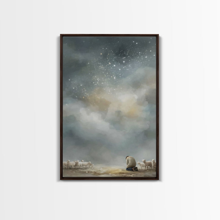 Kneeling In Faith – Framed Canvas Print – Christian Art – Christian Wall Art – Christian Art Canvas – Pastoral Scenery – Subtle Christian A