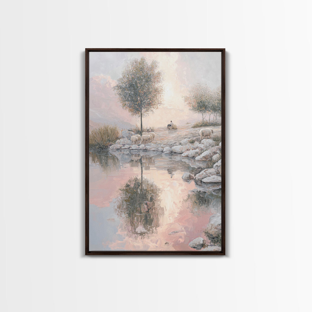 Pasture Reflections – Framed Canvas Print – Christian Wall Art – Christian Art Canvas – Moody Christian Art – Christmas Art – Christian Pai