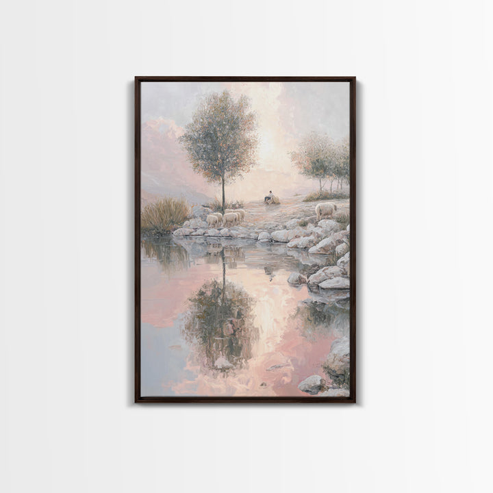 Pasture Reflections – Framed Canvas Print – Christian Wall Art – Christian Art Canvas – Moody Christian Art – Christmas Art – Christian Pai
