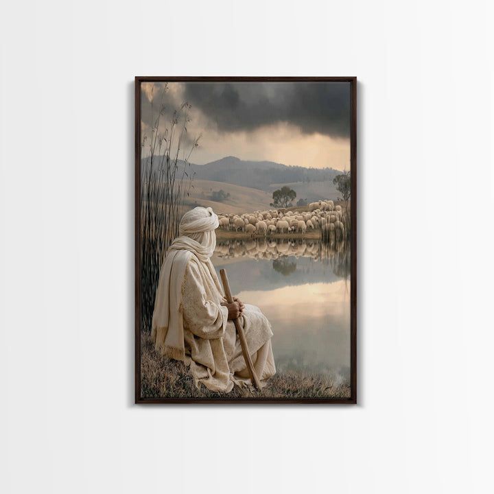 Shepherd’s Watch – Framed Canvas Print – Christian Wall Art – Christian Art Canvas – Christian Painting – Moody Christian Art – Christmas A