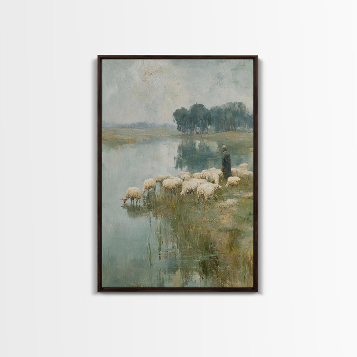 Pastoral Grace – Framed Canvas Print – Christian Wall Art – Christian Art Canvas – Jesus Painting – Christian Christmas Art – Christian Dec