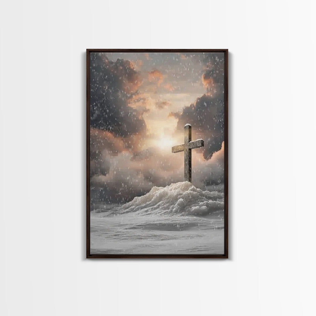 Winter Cross Hope – Framed Canvas Print – Christian Wall Art – Christian Art Canvas – Moody Christmas Art – Christian Decor – Christmas Art