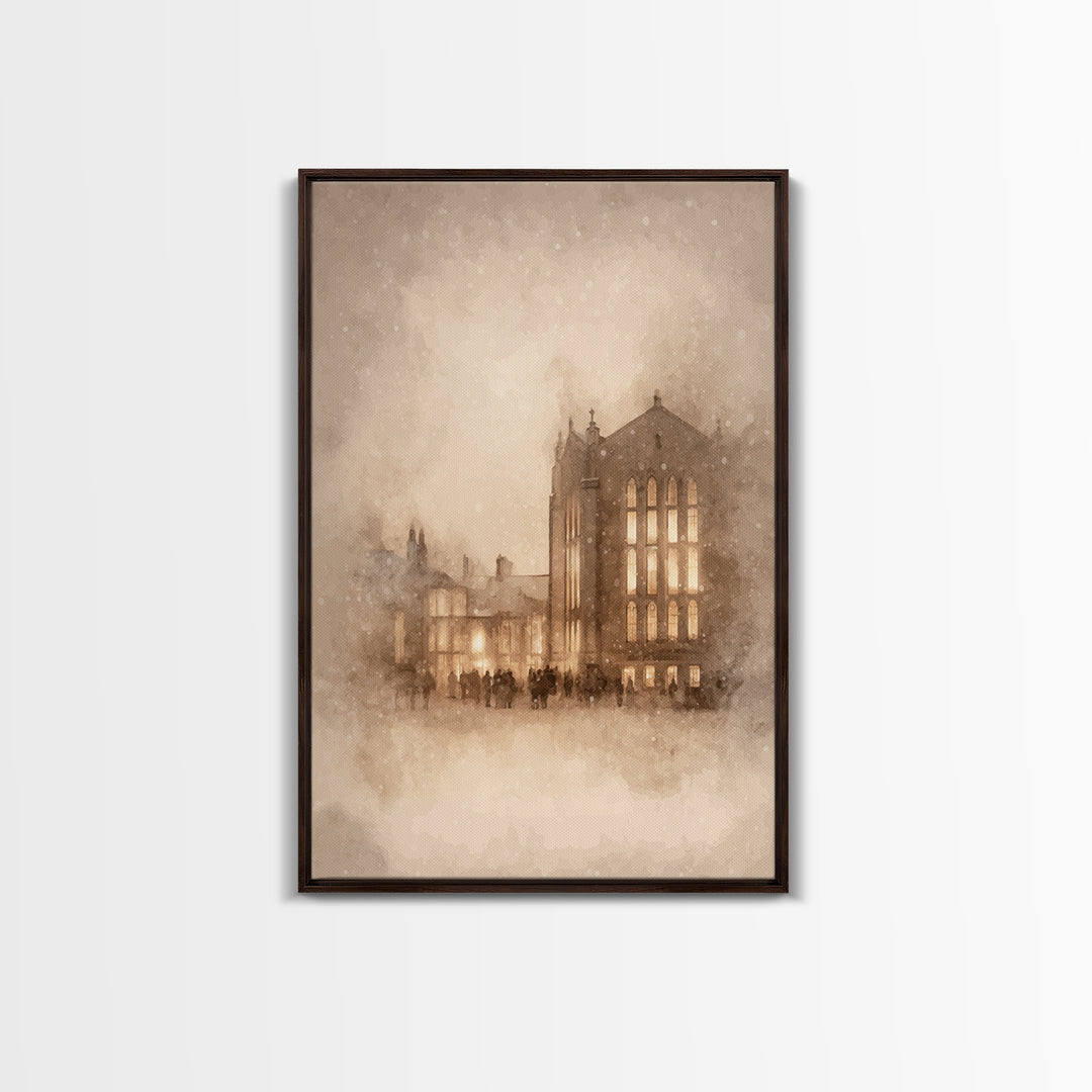 Evening Gathering – Framed Canvas Print – Christian Art – Christian Wall Art – Moody Christmas Art – Christian Art Canvas – Christian Gift