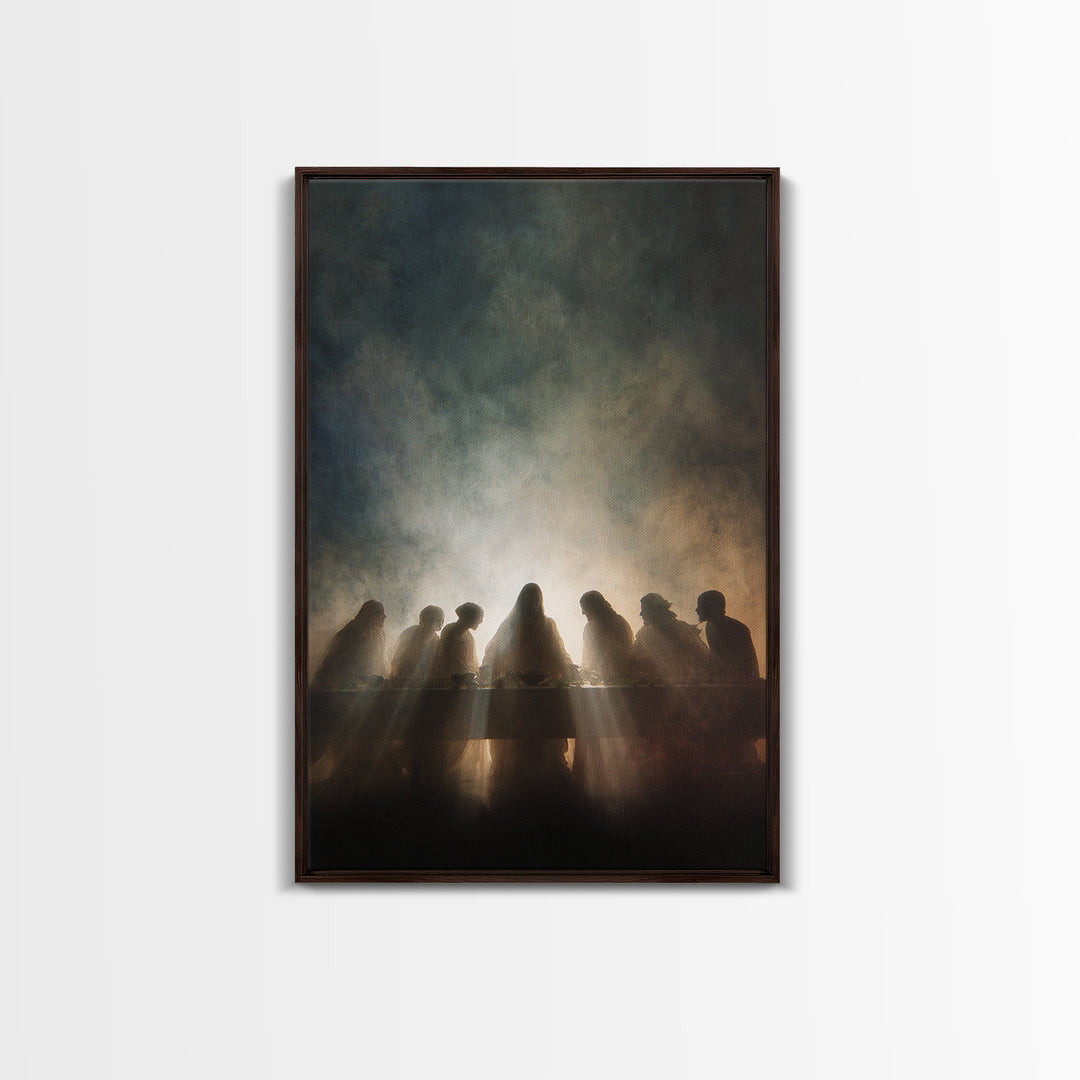 Sacred Supper Light – Framed Canvas Print – Jesus Painting – Christian Wall Art – Large Christian Painting – Christian Art Canvas – Modern