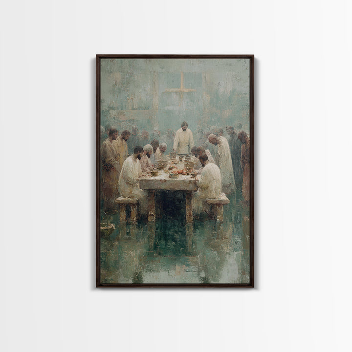 Table Of Fellowship – Framed Canvas Print – Christian Paintings – Jesus Art Print – Christian Wall Art – Large Christian Painting – Unique