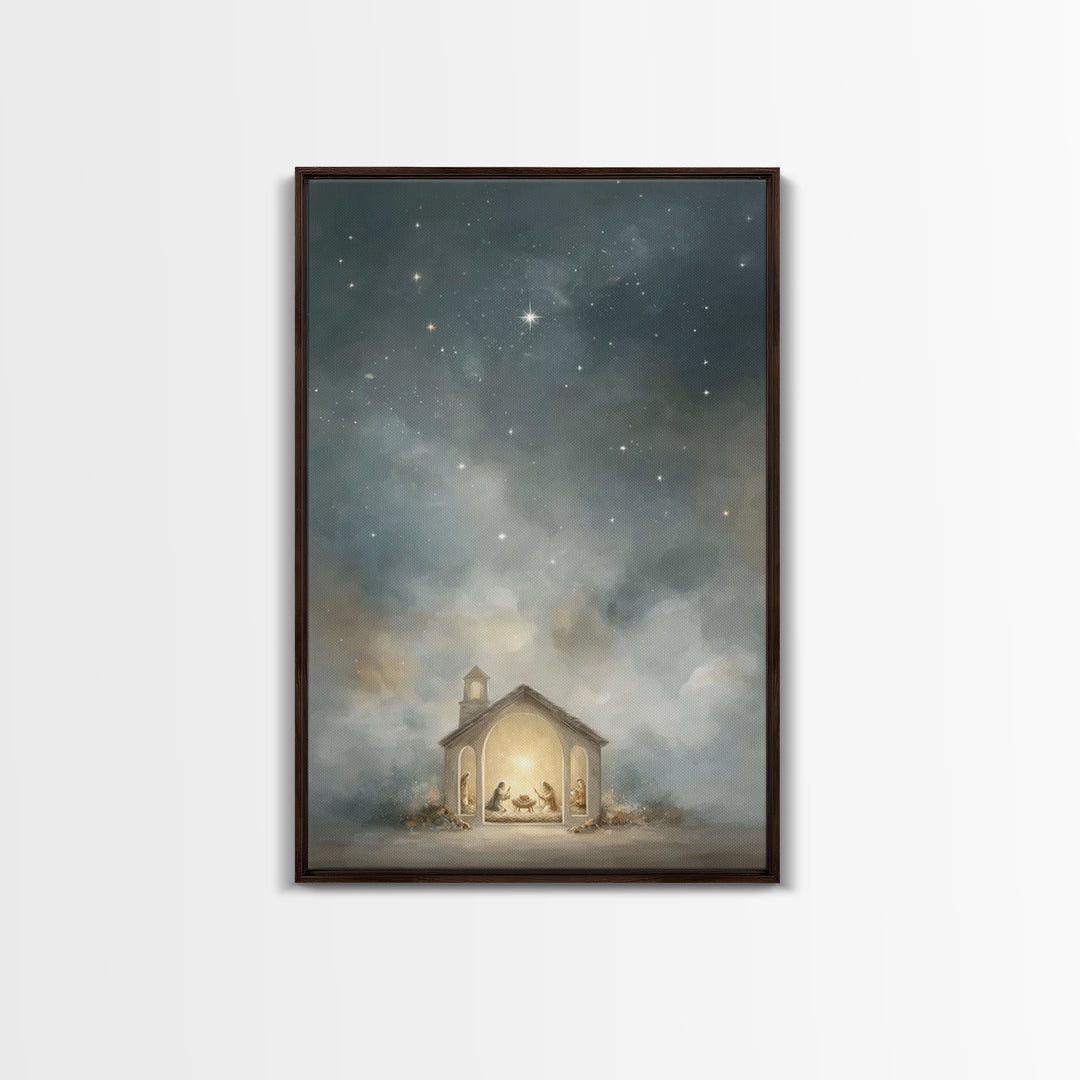 Nativity Reverence, Framed Canvas Print, Christian Art Canvas, Christian Christmas Art, Christmas Art Framed, Vintage Christmas Art, Christ