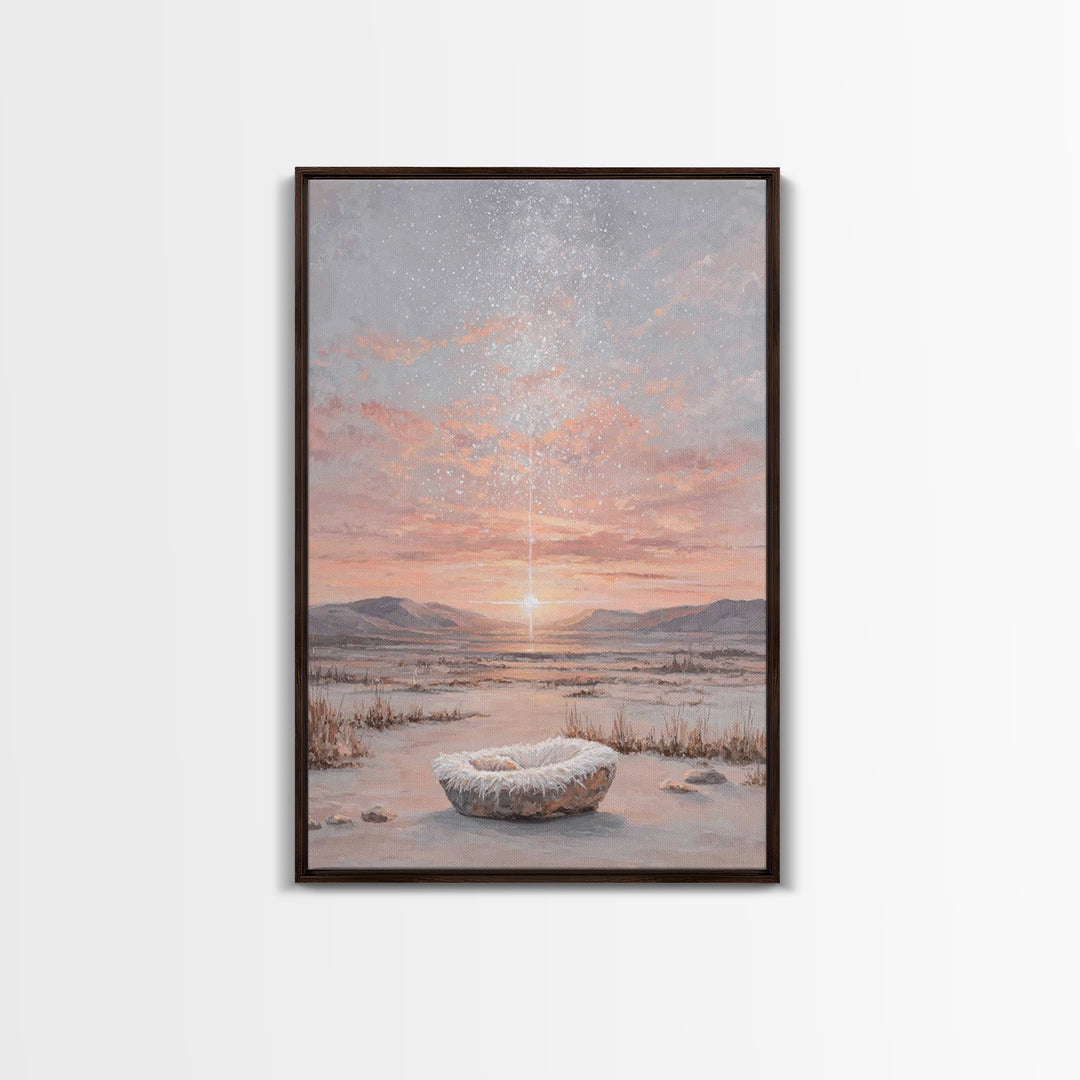 Starry Dawn Birth – Framed Canvas Print – Christian Christmas Art – Christian Art Canvas – Christian Wall Art – Jesus Christmas Art – Chris