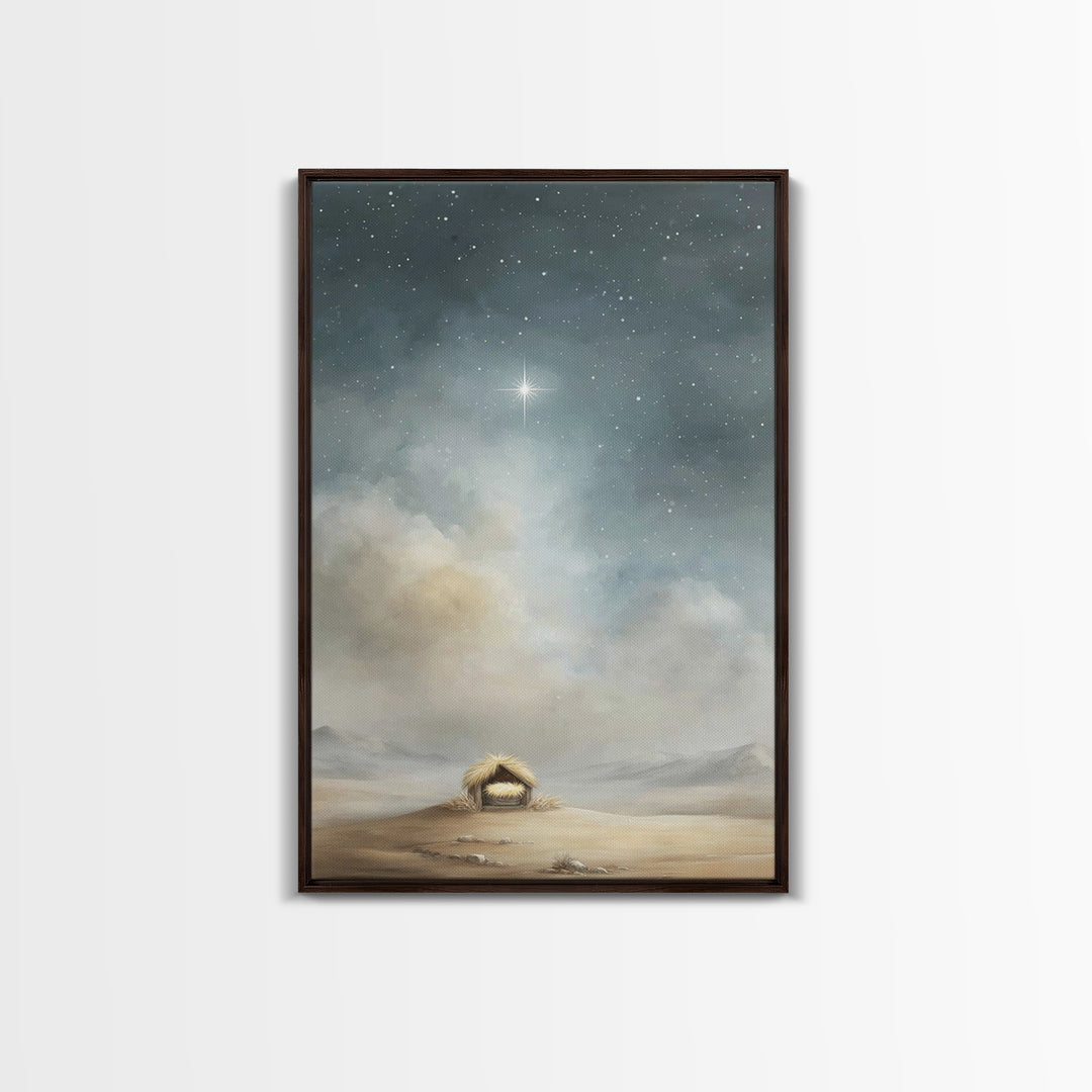 Nativity Sky Wonder – Framed Canvas Print – Christian Christmas Art – Christian Wall Art – Christian Art Canvas – Christmas Art Work – Jesu